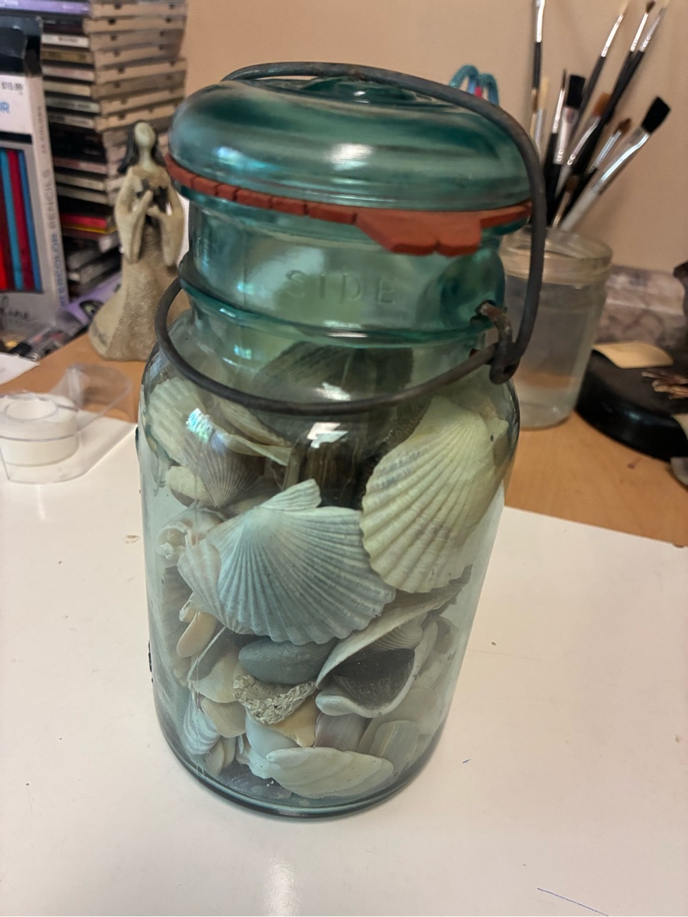 Vintage Aqua Glass Jar with Wire Bail Lid - Home Accents